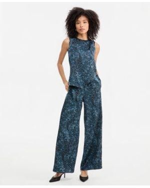 INC International Concepts Sleeveless Satin Blouse Wide Leg Pants - Blue
