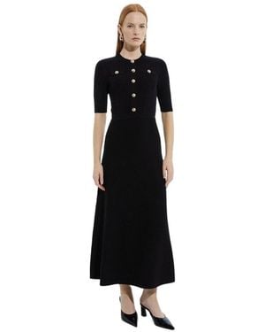 Karen Millen Rib Knit Military Trim Maxi Dress - Black