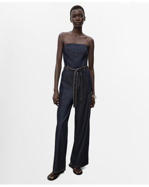 Mango Strapless Denim Jumpsuit - Blue