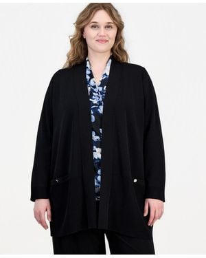 Anne Klein Plus Size Collarless Open-front Cardigan - Black