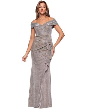 Xscape Off-the-shoulder Ruffled Glitter Gown - White