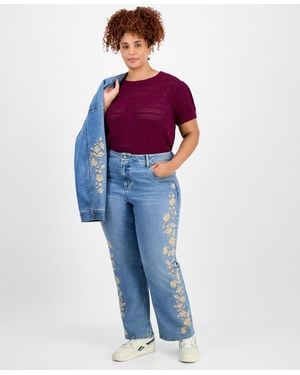 And Now This Trendy Plus Size High-rise Embroidered Jeans - Blue