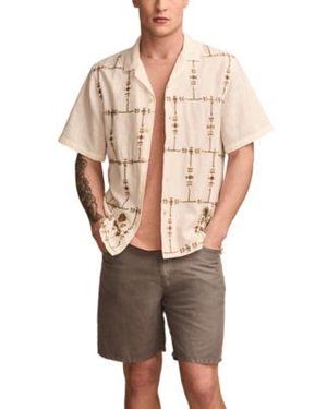 Lucky Brand Embroidered Camp Shirt Graphic T Shirt Five Pocket Shorts - Multicolor