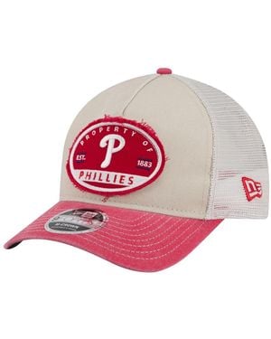 KTZ Light Beige/red Philadelphia Phillies Frayed M-crown A-frame 9forty Trucker Adjustable Hat - Pink