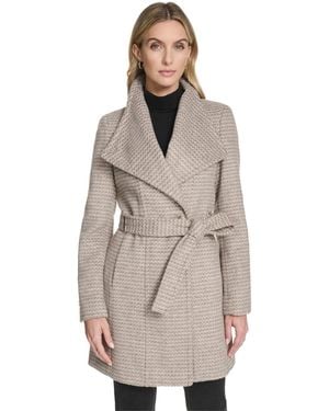 Calvin Klein Asymmetrical Belted Wrap Coat - Natural