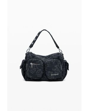 Desigual Medium Denim Multi-pocket Embroidered Bag - Blue