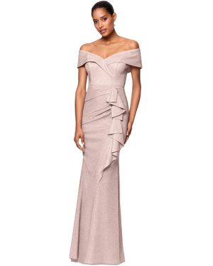 Xscape Metallic Off-the-shoulder Ruffled Gown - White