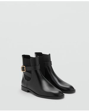 Mango Elastic Panel And Buckle Ankle Boots - Black