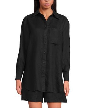 Lands' End Linen Oversized Button Front Shirt - Black