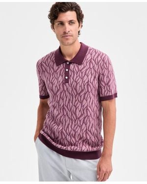 Alfani Short Sleeve Birdseye Jacquard Polo Sweater - Purple