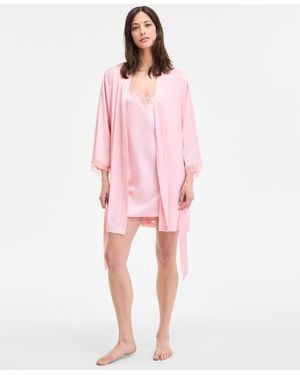 INC International Concepts Lace-trim Stretch Satin Robe - Pink