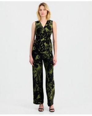Anne Klein Printed Sleeveless Faux Wrap Top Printed High Rise Wide Leg Pants - Multicolor