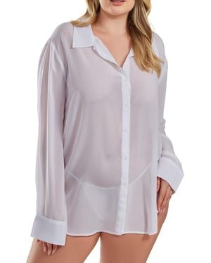 iCollection London Chiffon Button Down Boyfriend Sleep Shirt - White