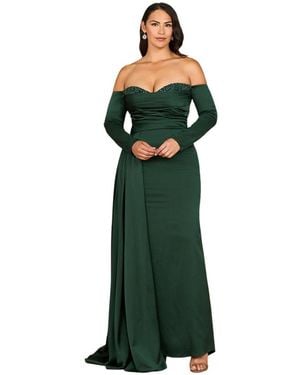 Lara Off Shoulder Satin Dress - Green