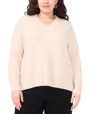 Vince Camuto Plus Size V-neck High Low Hem Sweater - Natural