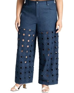 Eloquii Plus Size Circular Cutout Denim Pant - Blue