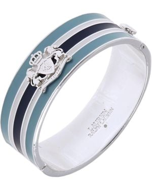 Ralph Lauren Silver-tone Striped Crest Bangle - Blue