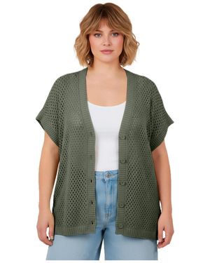 Avenue Short Sleeve Button Front Cardigan - Green