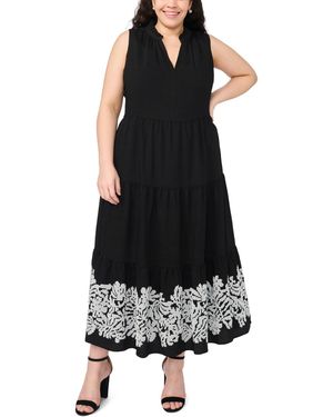 Msk Plus Size Split Crewneck Sleeveless Tiered Maxi Dress - Black