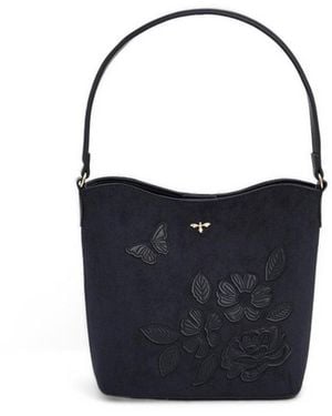 Fable England Margot Floral Applique Faux Suede Bucket Bag - Blue