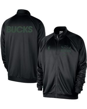 Nike  Milwaukee Bucks Courtside Pique Club Full-zip Track Jacket - Black