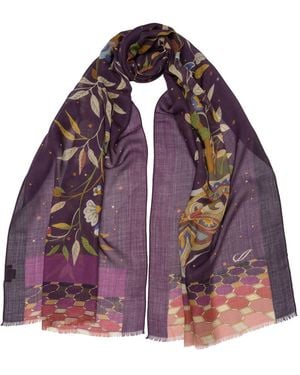 Elizabetta Approx. 27" X 78" Vaso Fiorito Floral-print Wool-blend Wrap Scarf - Purple