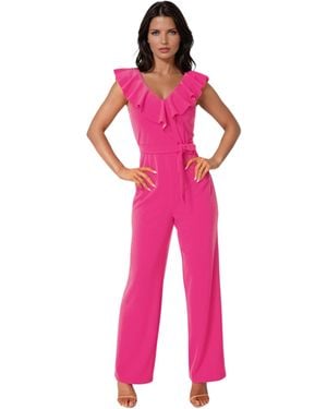Bebe V-neck Ruffle Scuba Crepe Jumpsuit - Pink