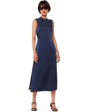Whistles Aria Satin Sleeveless Midi Dress - Blue