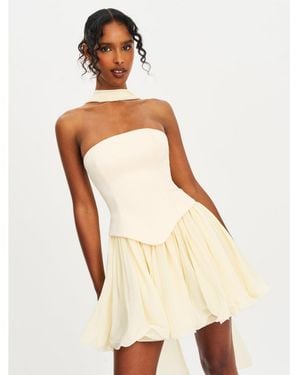 Miss Circle Valentina Butter Boned Curve Edge Peplum Mini Dress - White