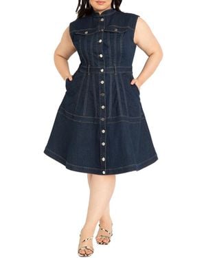 Eloquii Plus Size Fit & Flare Denim Dress - Blue