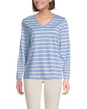 Lands' End Relaxed Supima Cotton Long Sleeve V-neck T-shirt - Blue
