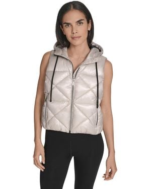 Calvin Klein Performance Diamond Quilt Hooded Puffer Vest - Natural