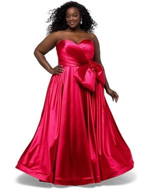 Sydney's Closet Plus Size Take A Bow Strapless A-line Sweetheart Satin Gown - Red