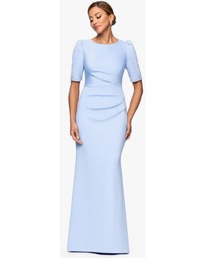 Xscape Embellished Scuba Boat-neck Gown - Blue
