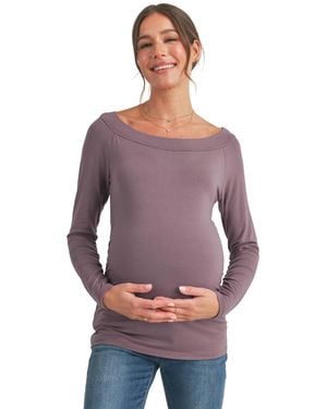 Hello Miss Maternity Ruched Long Sleeve Boat Neck Top - Purple