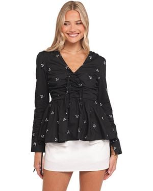 Petal & Pup V-neck Long-sleeve Peplum Blouse - Black