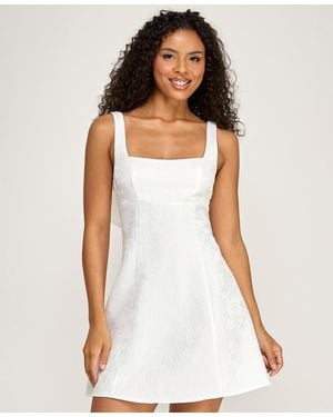City Studios Floral Jacquard Square Neck Dress - White
