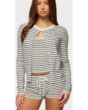 Edikted Lillian Striped Button Up Knit Cardigan - Gray