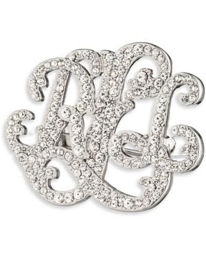 Ralph Lauren Crystal Stone Script Pin - White