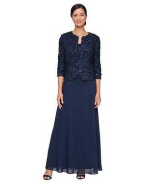 Alex Evenings Empire Waist Long Open Soutache Jacket Dress - Blue
