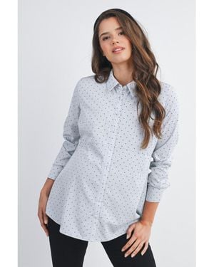 Hello Miss Maternity Button Down Polka Dot Long Sleeve Nursing Top - White