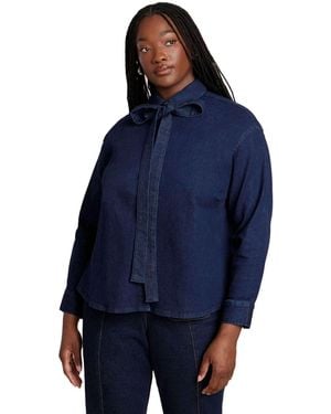 Eloquii Plus Size Denim Top With Bow Tie - Blue