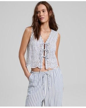 And Now This Striped Eyelet Vest - White