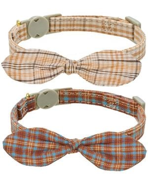 Aronkl Bowtie Cat Collar With Bell Breakaway Kitten Collars Removable Bow Cotton Stylish - Metallic