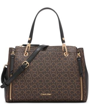 Calvin Klein Garnet Signature Triple Compartment Top Zipper Satchel - Brown