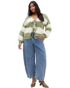 City Chic Plus Size Willow Long-sleeve V-neck Stripe Cardigan - Blue