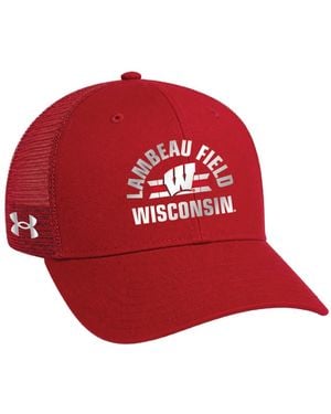 Under Armour And Wisconsin Badgers 2026 Lambeau Field Collection Washed Performance Trucker Adjustable Hat - Red
