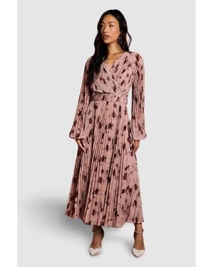 Coast Long Sleeve Chiffon Wrap Midi Dress - Red