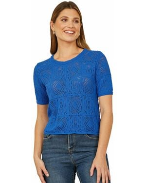 Yumi' Cotton Crochet Knitted Top - Blue