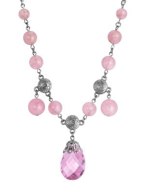 2028 Beaded Briolette Pendant Necklace - Pink